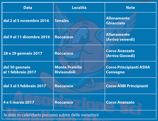 Calendario stagionale 2015 2016